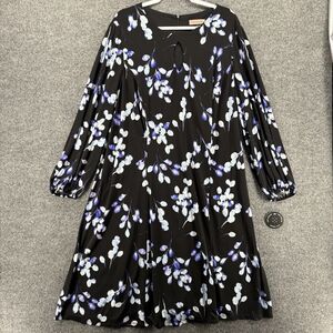 East‎ Adeline Dress Womens 3X Black Floral Round Neck Midi Modest Boho Casual